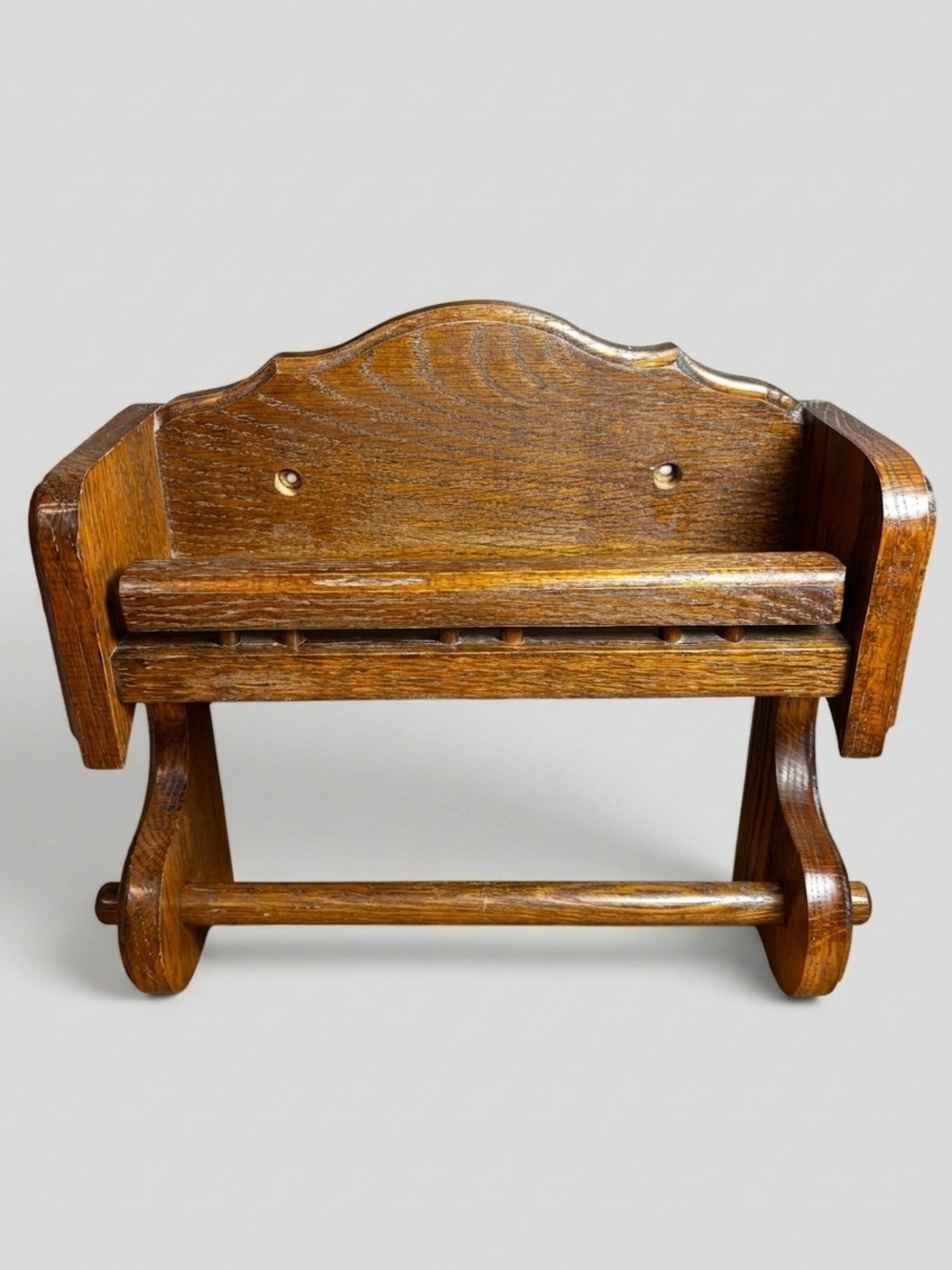 Vintage Solid Oak Wall Mount Paper Towel Holder with Integrated Spice Shelf